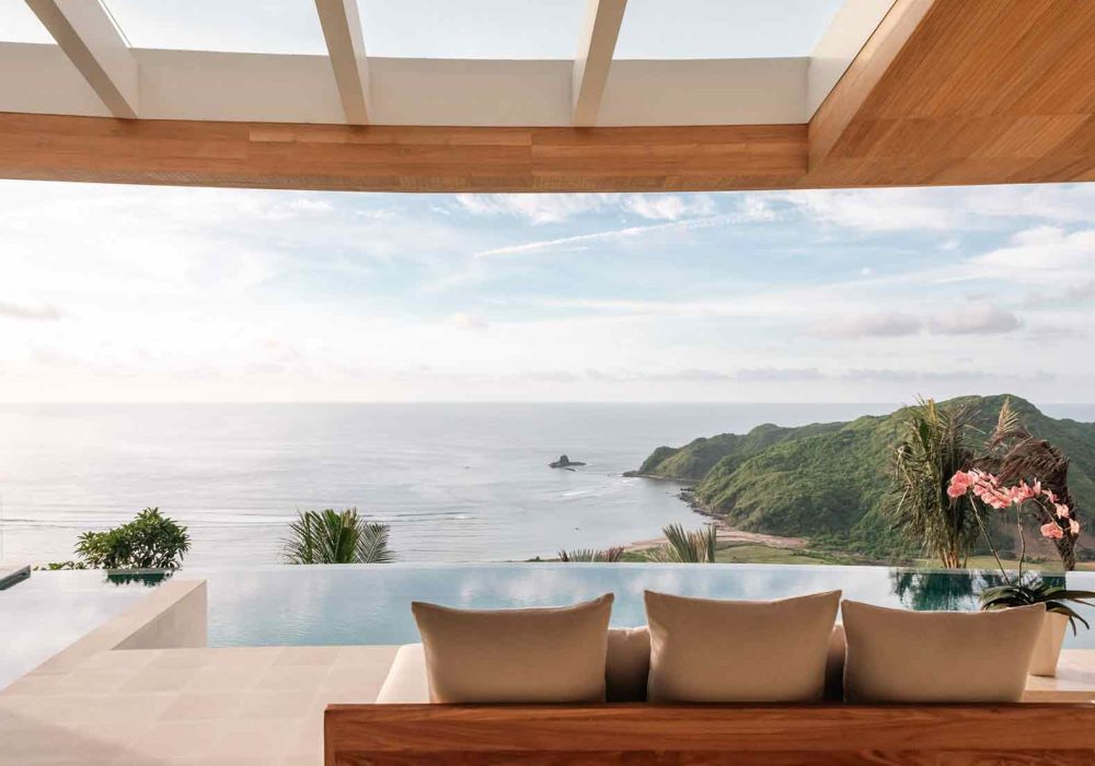 Cliff top private residence in Bali designed by a private residence architect with ocean views and structural clarity