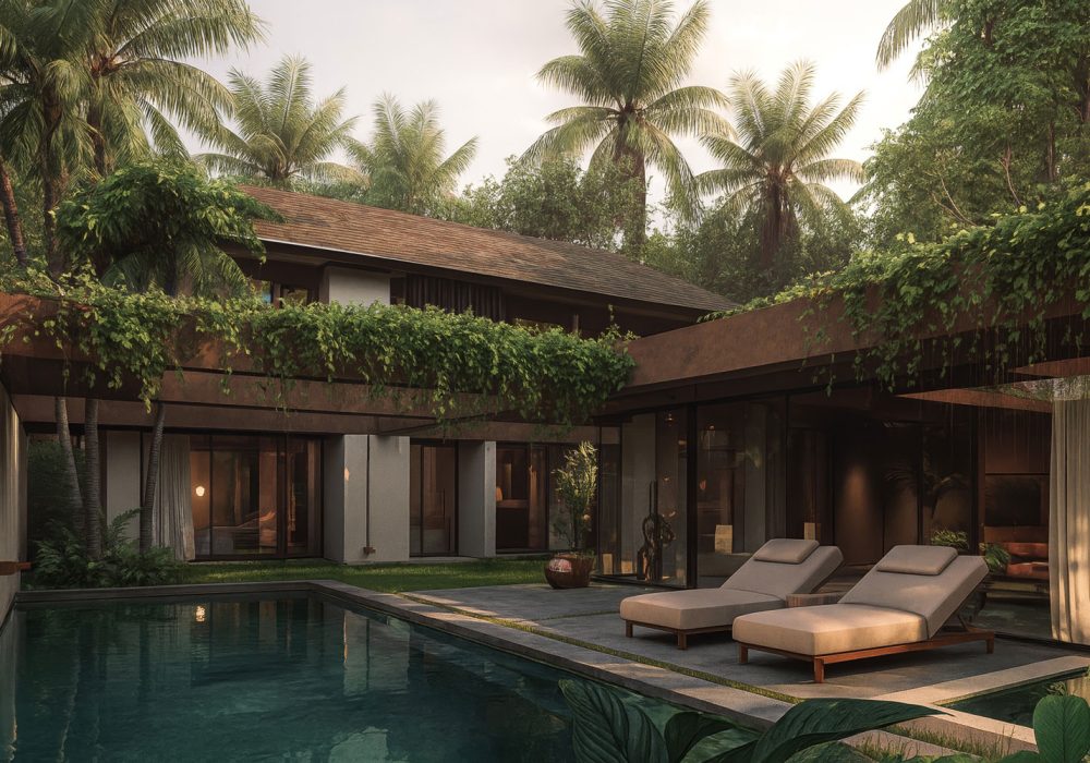 Jungle hillside house in Bali designed with passive cooling and site specific tropical architecture